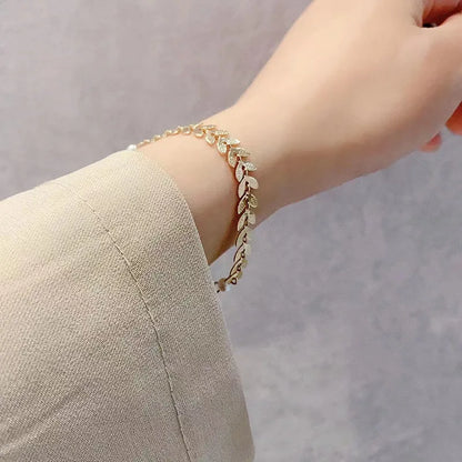 New Simple Wheat Ear Pearl Bracelet Necklace Earrings Jewelry Set for Women Lucky Gold Color Bracelet Charm Jewelry Necklaces