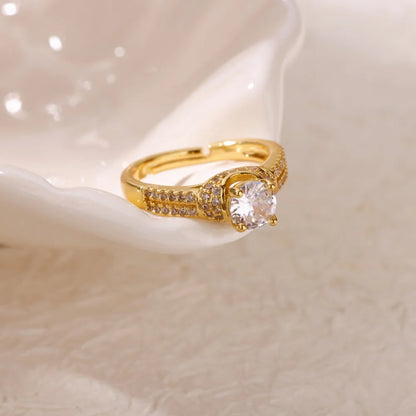 Zircon Round Rings For Women Gold Color Geometric Round Adjustable Ring Wedding Anniversary Waterproof Jewelry Gift