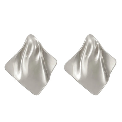 LATS New Stainless Steel Pleated Geometric Earrings for Women Gold-plated Retro Glossy Irregular Ear Accessories Fashion Jewelry
