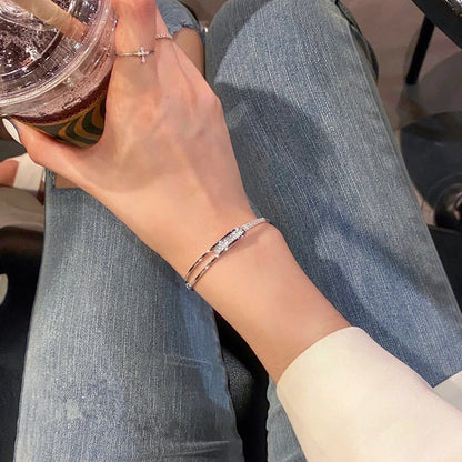 Silver Plated Micro Zircon Open Bangle For Women 2023 Korean Simple Design Hollow Versatile Bracelet Wedding Jewelry Party Gift