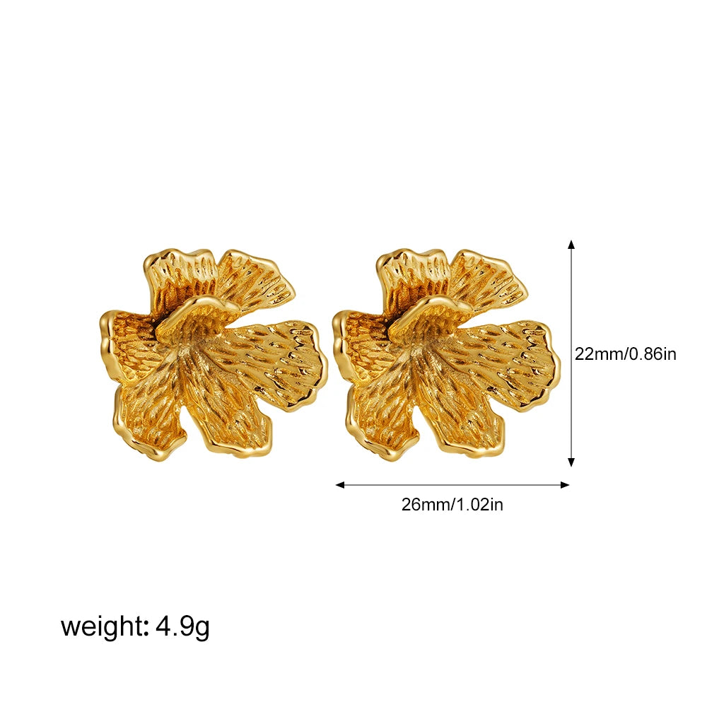 Hypoallergenic Stylish Vintage Flower Stud Earrings Personality 18k Gold Plated Stainless Steel Jewelry for Women Accessories