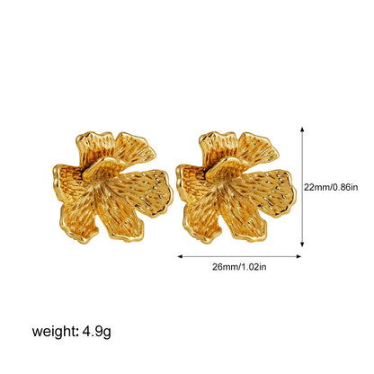 Hypoallergenic Stylish Vintage Flower Stud Earrings Personality 18k Gold Plated Stainless Steel Jewelry for Women Accessories
