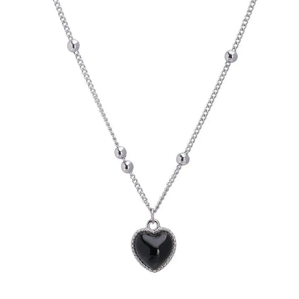 Thermochromic Mood Heart Pendant Necklace Korean Temperature Color Change Necklace Sensitive Stone Clavicle Chain Lover Jewelry