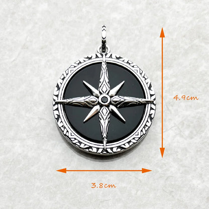 Pendant Black Compass New Jewelry 925 Sterling Silver Accessories Vintage Gift For Men Women