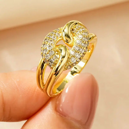 Rrjzz AAAAA CZ Simulated Diamond Unique Ring Luxury 14k Gold Plated Twist Band Design Rings for Women Men Fine Jewelry Gifts