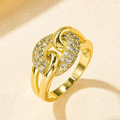 Rrjzz AAAAA CZ Simulated Diamond Unique Ring Luxury 14k Gold Plated Twist Band Design Rings for Women Men Fine Jewelry Gifts