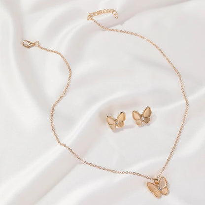Kiss Jewelry Charm Opal Butterfly Necklace Earring Jewelry Set for Women Temperament Korean Fashion Choker Necklace Stud Earring