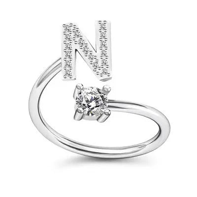 LATS Zircon Initial A-Z Letter Rings for Women Girl Adjustable Opening Ring Name Alphabet Female Wedding Fashion Jewelry Gift