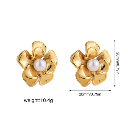 Hypoallergenic Stylish Vintage Flower Stud Earrings Personality 18k Gold Plated Stainless Steel Jewelry for Women Accessories