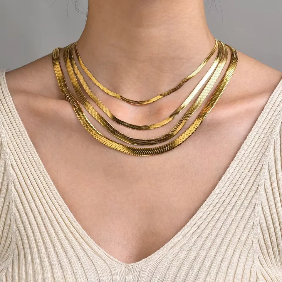 Gold Color Stainless Steel Blade Snake Chain Necklace for Women Men Herringbone Choker Neck Chains 2024 Trend Jewelry Gift Hot