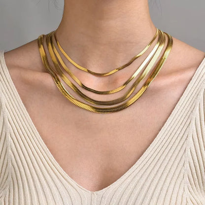 Gold Color Stainless Steel Blade Snake Chain Necklace for Women Men Herringbone Choker Neck Chains 2024 Trend Jewelry Gift Hot