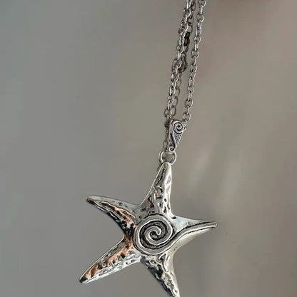 LATS Starfish Pendant Necklace Female Niche Retro Sweet Cool Spicy Girl Style Subculture Ins Starry Starfish Collarbone Chain