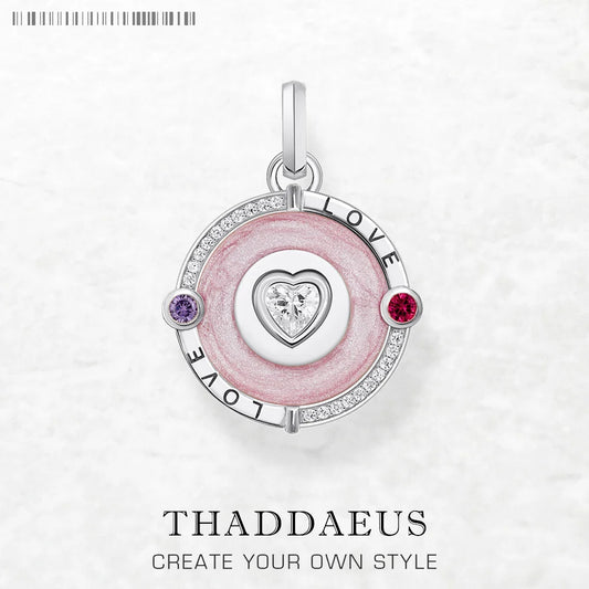 Pendant Pink Love Heart Round Disc Brand New Fine Jewelry 925 Sterling Silver Accessories Romantic Gift For Woman