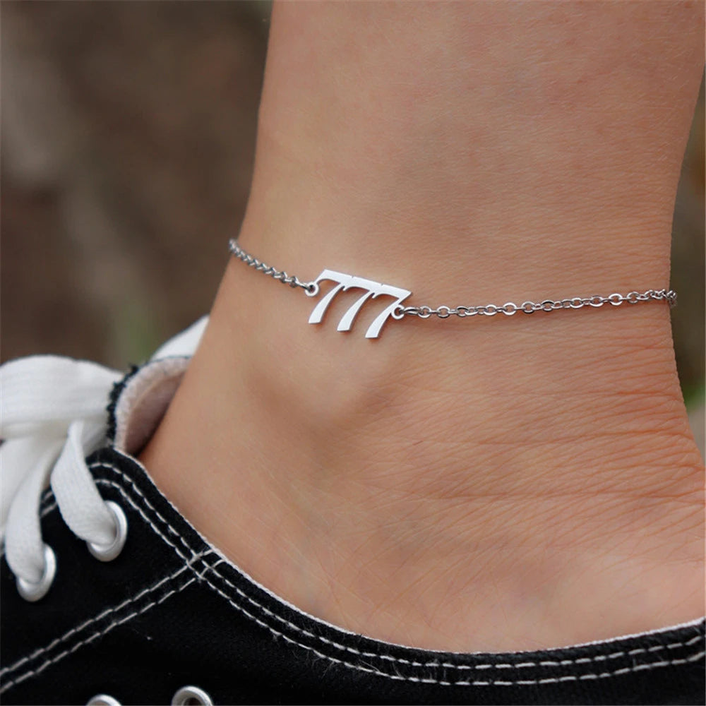 111 222 333 444 555 666 777 888 999 Angel Number Anklets For Women Stainless Steel Leg Bracelet Beach Foot Goth Jewelry BFF Gift