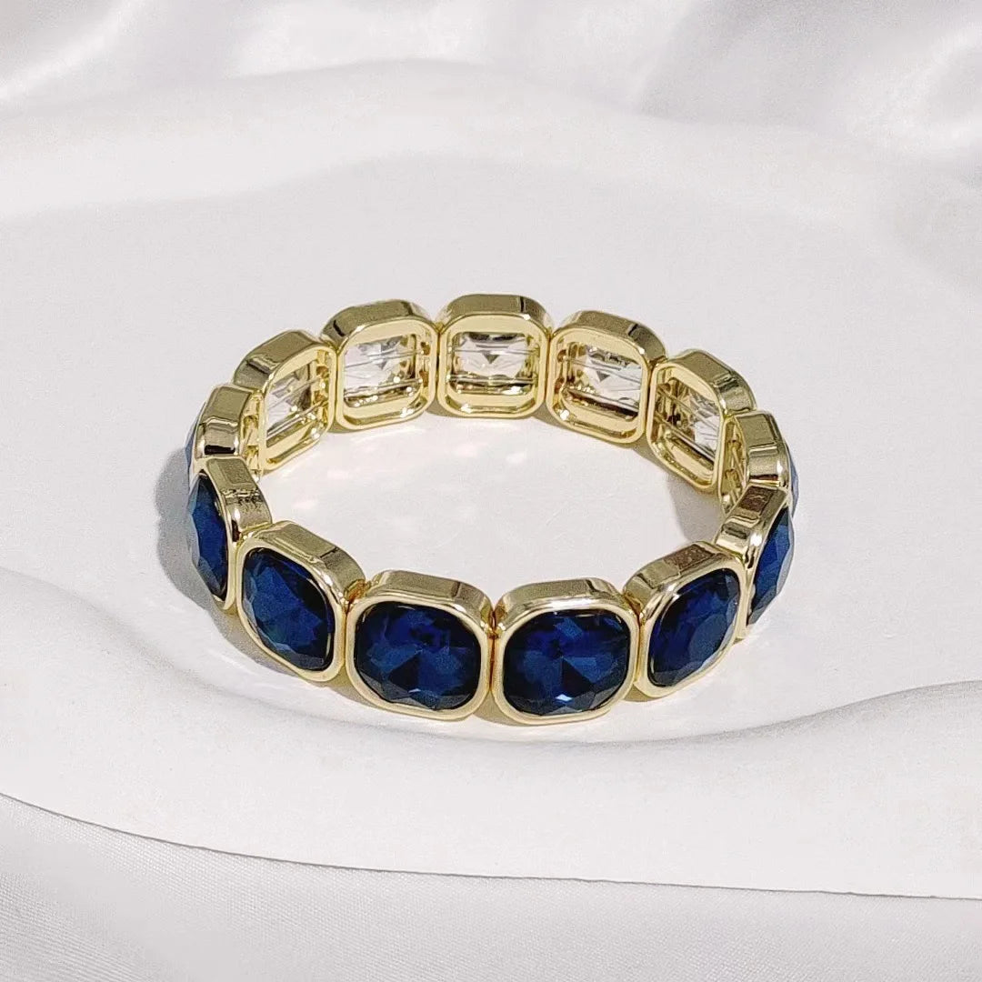 Boho Style Fashionable Light Luxury Square Beaded Inlaid Crystal Elastic Rope Bracelet Women's Jewelry