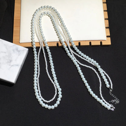 New Pearl Necklace Women Long Dress Accessories Double Layered Sweater Chain Light Luxury Necklace N1373
