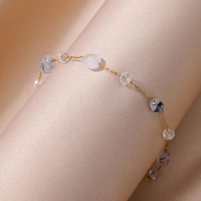 Anklets for Women Stainless Steel Stone Beaded Chain Anklet Summer Beach Accessories Boho Leg Bracelets Jewelry Tobilleras Mujer