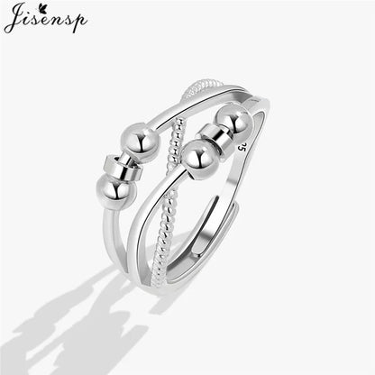 Simple Metal Beads Fidget Rotating Rings for Women Men Rotate Freely Anti Stress Anxiety Ring Spiral Round Ball Rotate Jewlery