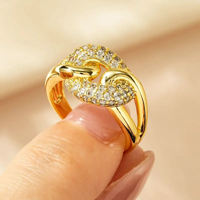 Rrjzz AAAAA CZ Simulated Diamond Unique Ring Luxury 14k Gold Plated Twist Band Design Rings for Women Men Fine Jewelry Gifts
