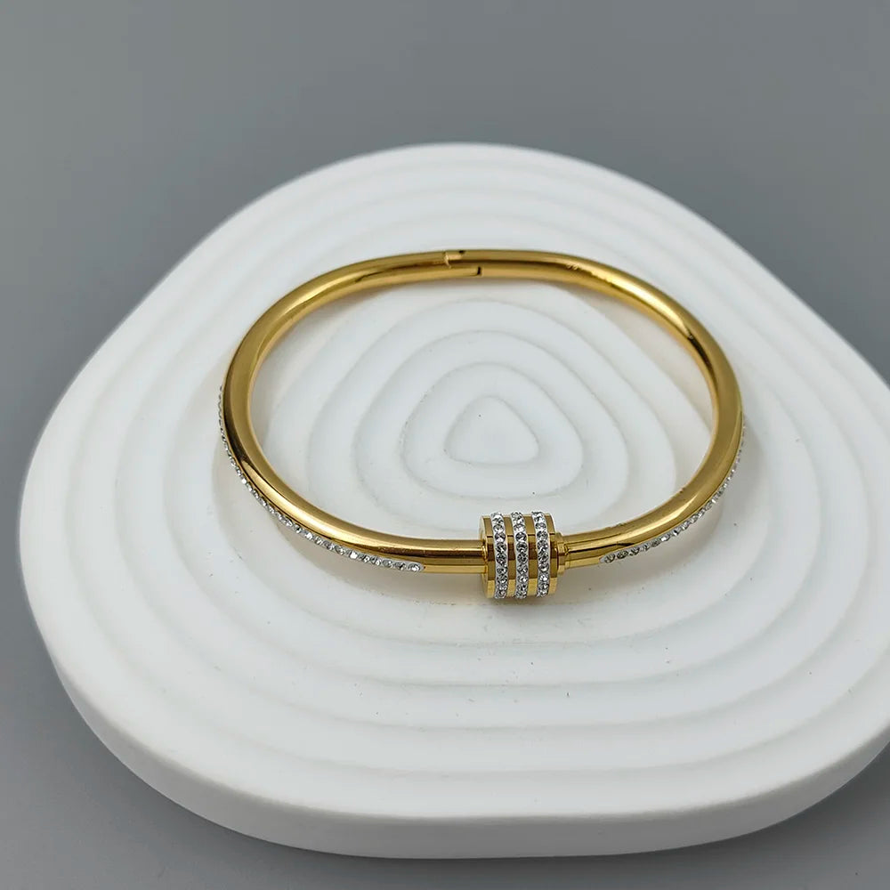 Classic slim waist zircon stainless steel gold-plated women's bracelet, high-quality waterproof metal bracelet, party jewelry