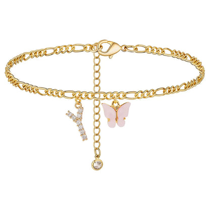 Butterfly Cuban Link Anklet A-Z Letter Initial Anklets Bracelet for Women Stainless Steel Beach Leg Foot Chains Wholesale 2024