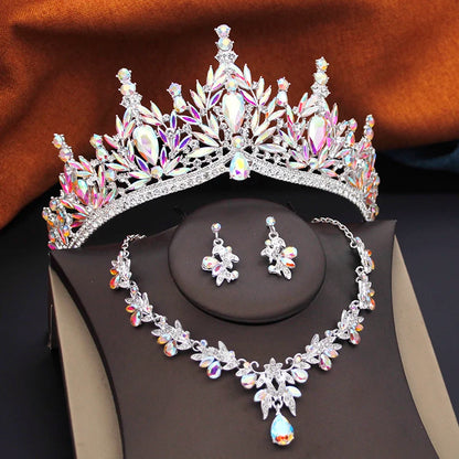 Bridal Jewelry Sets for Women Wedding Crown Birthday Tiaras and Choker Necklace Earrings Bride Party Costume Jewelry Accessories