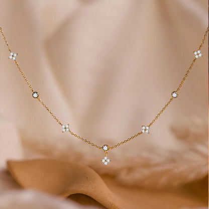 eMancoStainless Steel  Plated 14K Gold Sparkling Zircon Flower Necklace for Women Girl Exquisite Party Jewelry Gifts