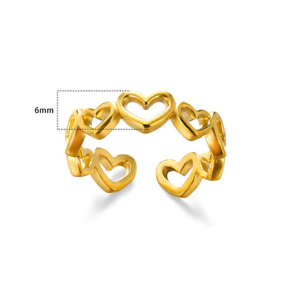 Stainless Steel Rings for Women Gold Color Couple Jewelry Aesthetic Accessorie Adjustable Punk Embossed Hollow Ring
