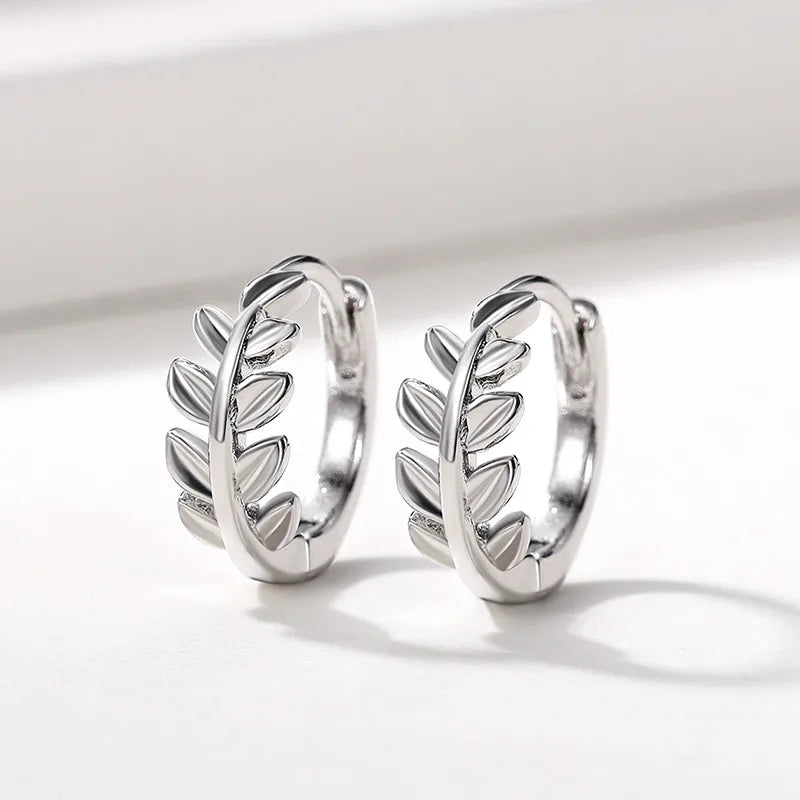 Huitan Fashion Leaf Hoop Earrings Women High-quality Silver Plated Exquisite Girl Earrings Daily Wear Accessories Korean Jewelry