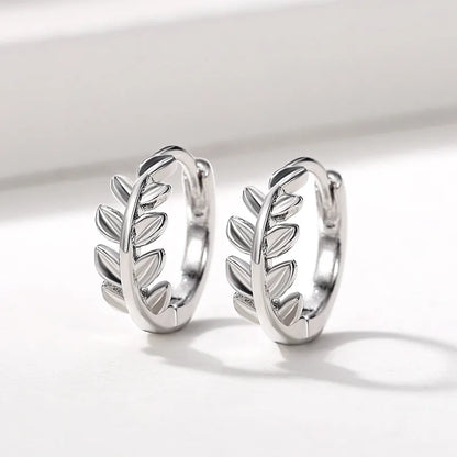 Huitan Fashion Leaf Hoop Earrings Women High-quality Silver Plated Exquisite Girl Earrings Daily Wear Accessories Korean Jewelry