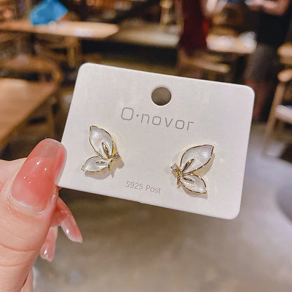 New Fashion Enamel Butterfly Stud Earrings Women Personality Beautiful Golden Rimmed Crystal Butterflies Earrings Jewelry Gift