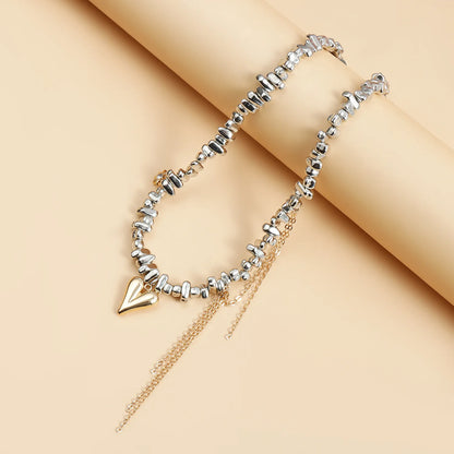 LATS Heart Beaded Necklace Women Boho Crystal Class Gravel Clavicle Chain Cool Y2K Choker Exquisite Fashion Jewelry