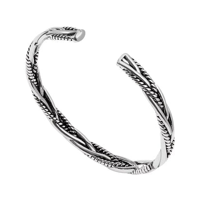 One, European and American Antique Silver Bracelet, Male and Female Personality, Fried Dough Twists Opening Adjustable Bracelet