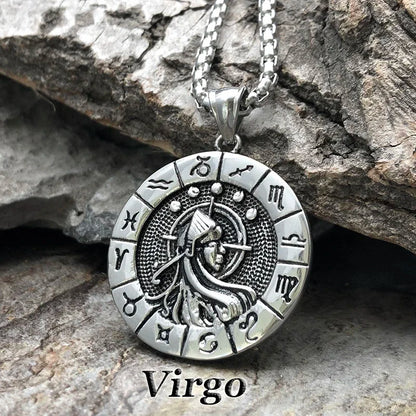 12 Constellation Zodian Signs Pendants Unique Design Horoscope Two-Sided Pendant Necklace for Men Women Jewelry Birthday Gifts
