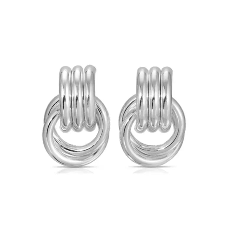 Retro Gold Plated Stainless Steel Texture Earrings for Women Circle Twist Geometric Statement Ear Stud Fashion Jewelry Bijoux