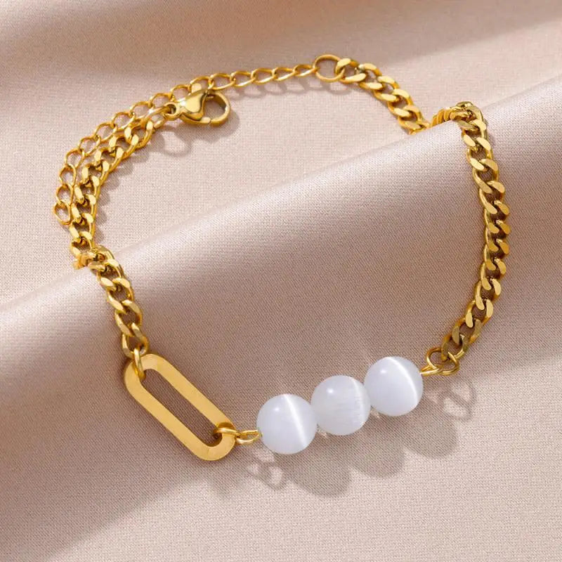 Anklets for Women Stainless Steel Stone Beaded Chain Anklet Summer Beach Accessories Boho Leg Bracelets Jewelry Tobilleras Mujer