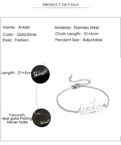 Lemegeton Customized Name Anklets for Women Men Personalized Foot Anklet Stainless Steel Chain Anklet Beach Summer Jewelry Gifts