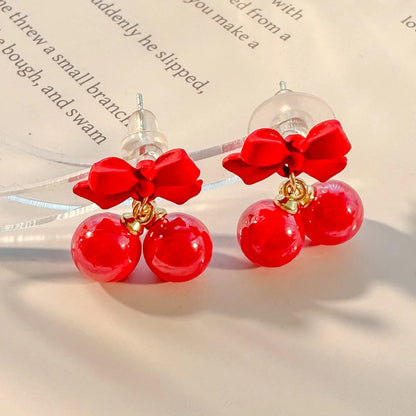 Super Sweet Pink Bow Earrings S925 Silver Needle Sweet Girl Heart Candy Bead Earrings Summer Fresh Earrings