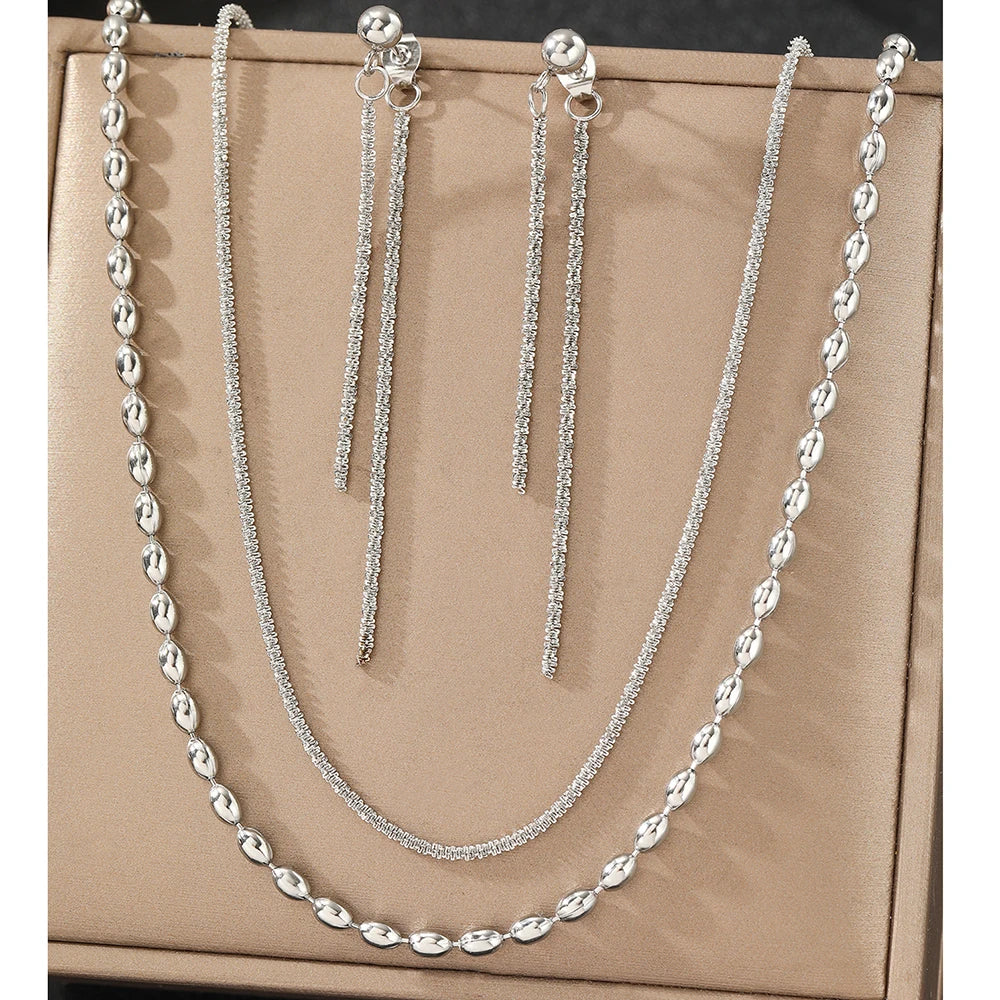 Stainless Steel Jewelry Set Earrings Necklace Set Beads Necklace Hanging Chain Earrings Jewelry Set For Women Jewelry Party Gift