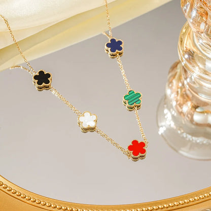 Five-Leaf Plum Blossom Necklace Woman 316L Stainless Steel Clover Elegant Pendant Charm Collarbone Chain Party Jewelry Gifts