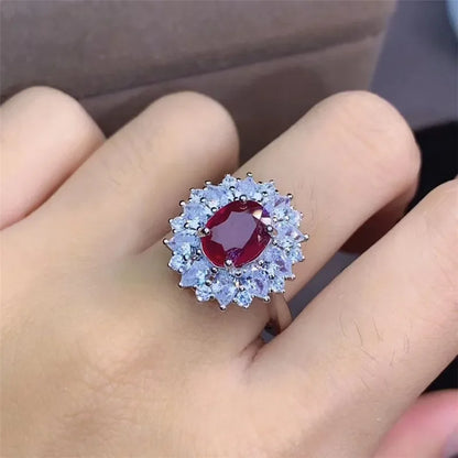 100% Natural Ruby Ring for Engagement 0.4ct silver 925 jewelry luxury sterling silver rings luxury jewelry designers