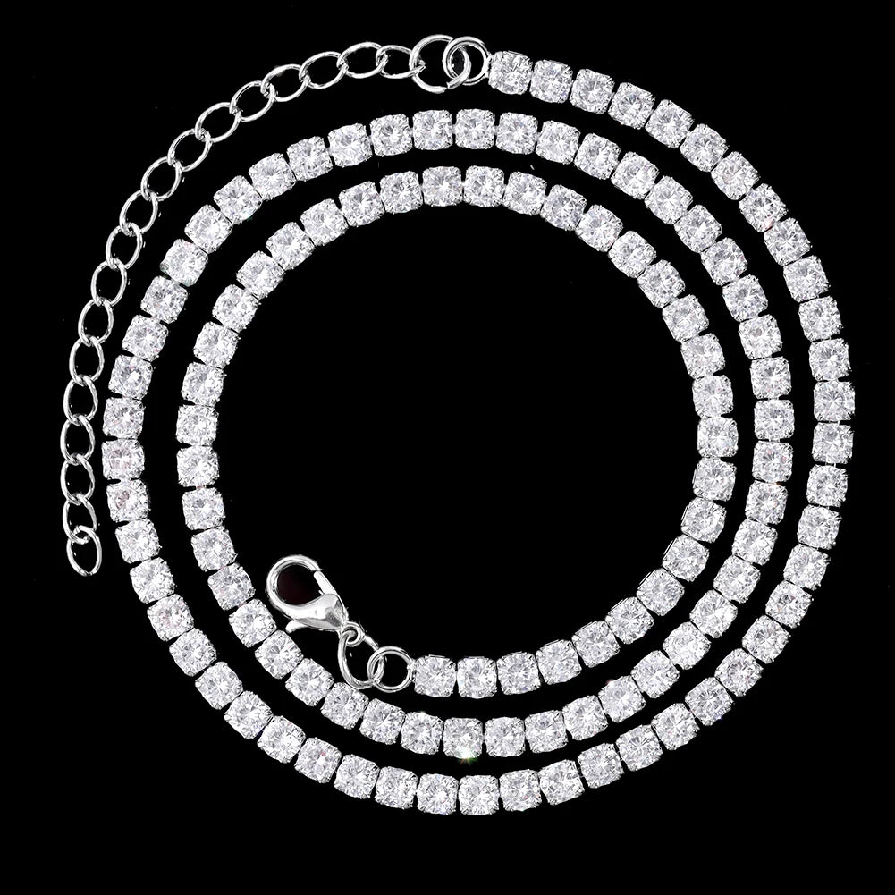 16/18/20/22/24inch Gold Color Cuban Link Chain for Women Men 2 Row Rhinestone Rhombus Prong Cuban Necklaces Hip Hop Jewelry