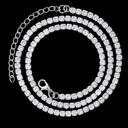 16/18/20/22/24inch Gold Color Cuban Link Chain for Women Men 2 Row Rhinestone Rhombus Prong Cuban Necklaces Hip Hop Jewelry