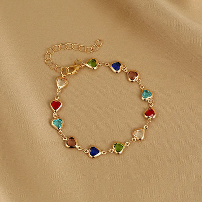 Exquisite Boho Candy Color Heart Shaped Crystal Bracelet for Women Fashion Charm Zircon Butterfly Pearl Metal Chain Bracelets
