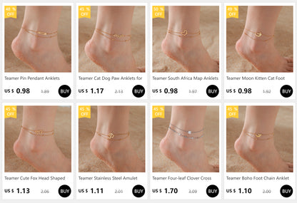 Teamer Cute Walking Cat Anklets for Women Stainless Steel Jewelry Foot Bracelet Fashion Summer Beach Accessories 2025 Wholesale