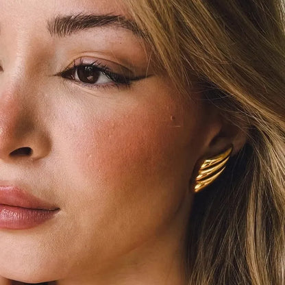 Retro Gold Plated Stainless Steel Texture Earrings for Women Circle Twist Geometric Statement Ear Stud Fashion Jewelry Bijoux