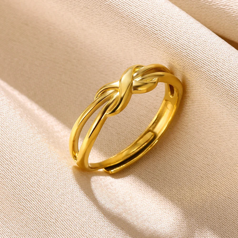Stainless Steel Rings for Women Gold Color Couple Jewelry Aesthetic Accessorie Adjustable Punk Embossed Hollow Ring