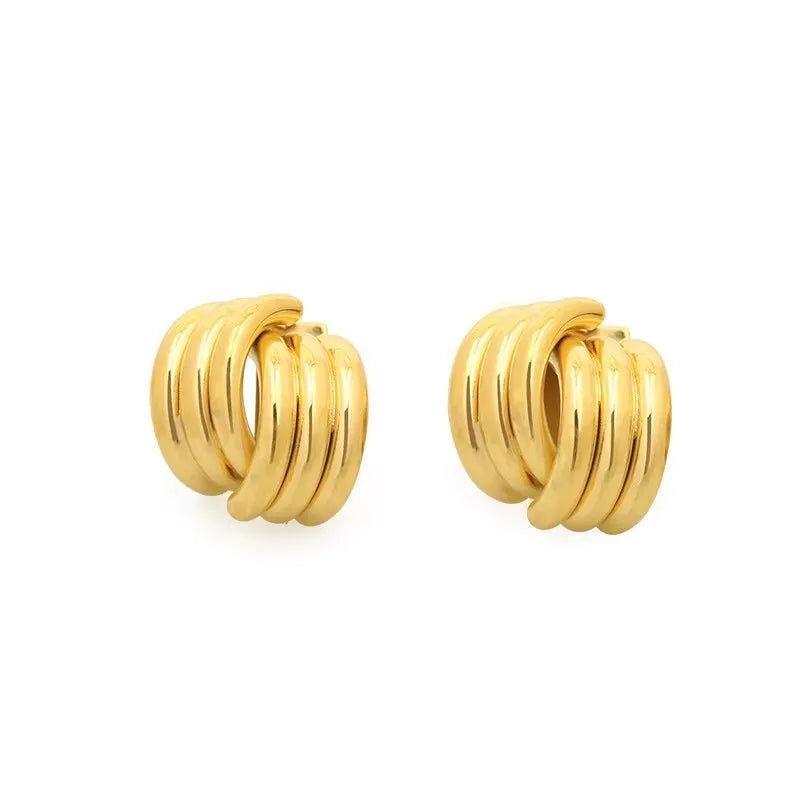 Retro Gold Plated Stainless Steel Texture Earrings for Women Circle Twist Geometric Statement Ear Stud Fashion Jewelry Bijoux