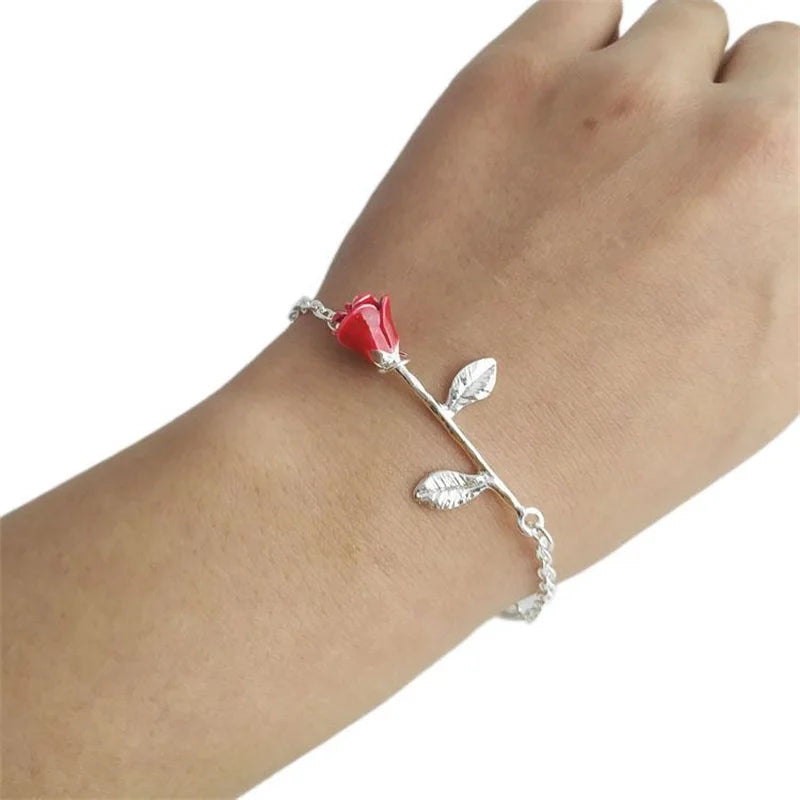 Korean Light Luxury Tulip Flower Bracelet For Women Shiny Zircon Opal Pearl Beaded Rose Adjustable Charm Bracelet Trendy Jewelry