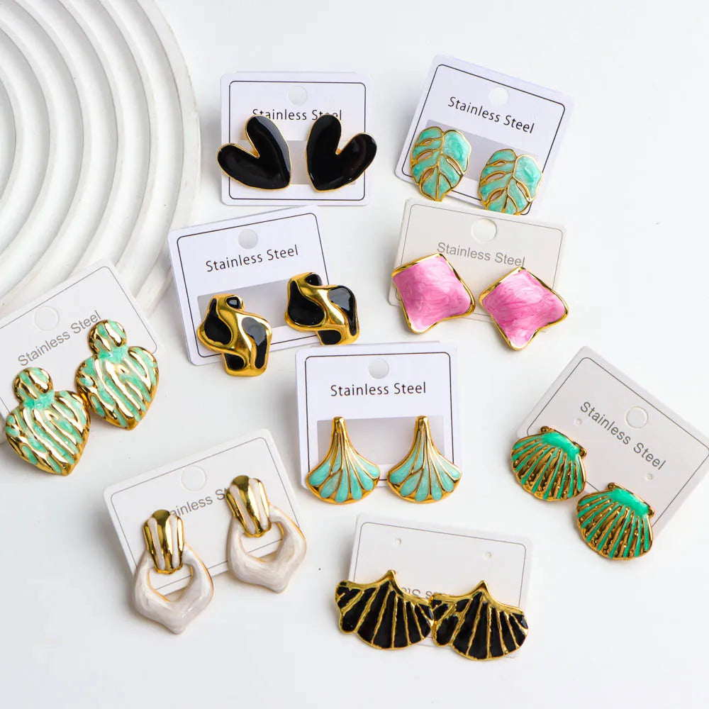 10Pairs/Lot Elegant Simple Stainless Steel Women Earrings Geometric Heart Mixed Style Jewelry Gift Giving Wedding Travel